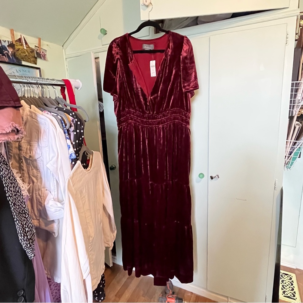 NWT By Anthropologie Maroon Burgundy Velvet Maxi Dress